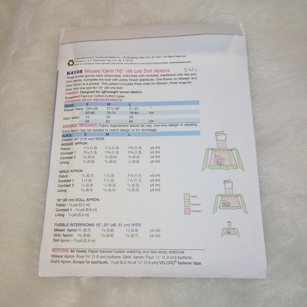 Kwik Sew K4105 Aprons for Misses, girls, 18